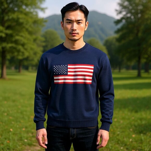 American Creations Vintage Patriotic USA Flag Knit Sweater Men’s L Made in USA - Picture 3 of 9